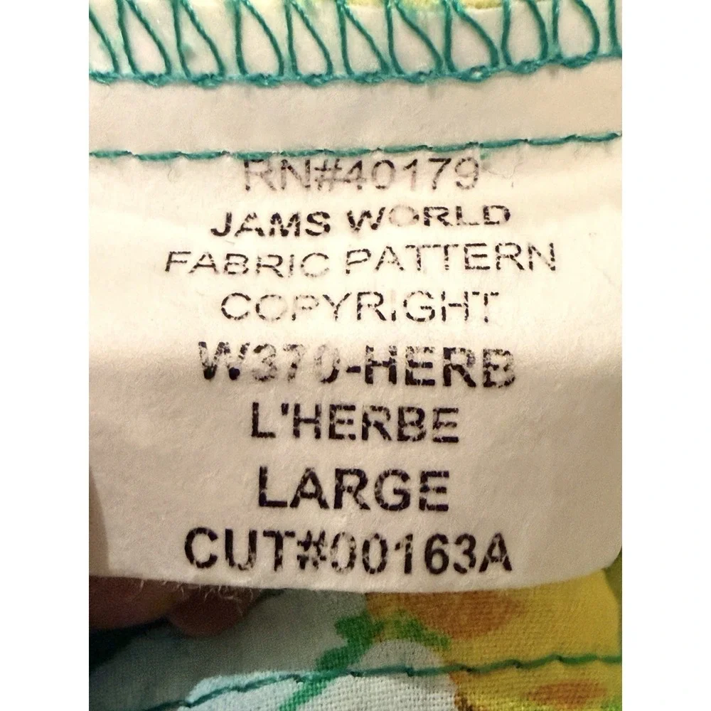 VTG‎ Jams World Maxi Dress L Herb Daisies Art Print 90s Whimsigoth Resort